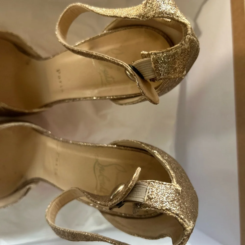 Christian Louboutin Paris Gold Glitter Strap Heels. 5” heals size 39 (9 US) - Picture 7 of 16
